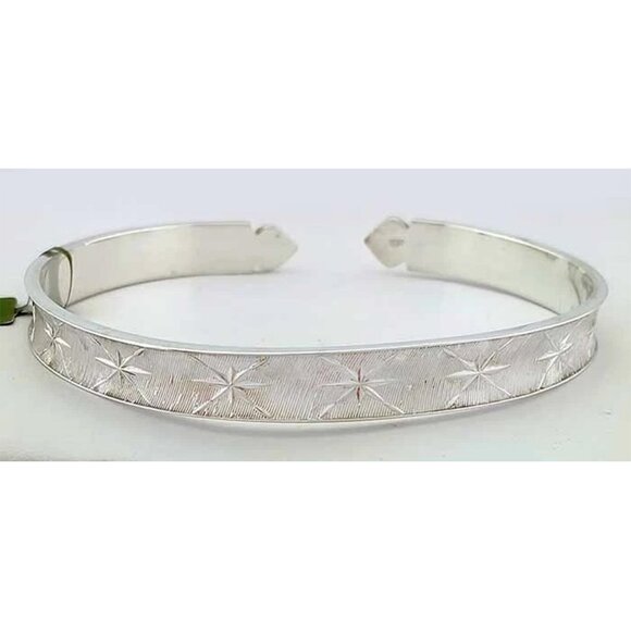 Diamond Cut Design Solid .925 Sterling Silver Bangle Bracelet